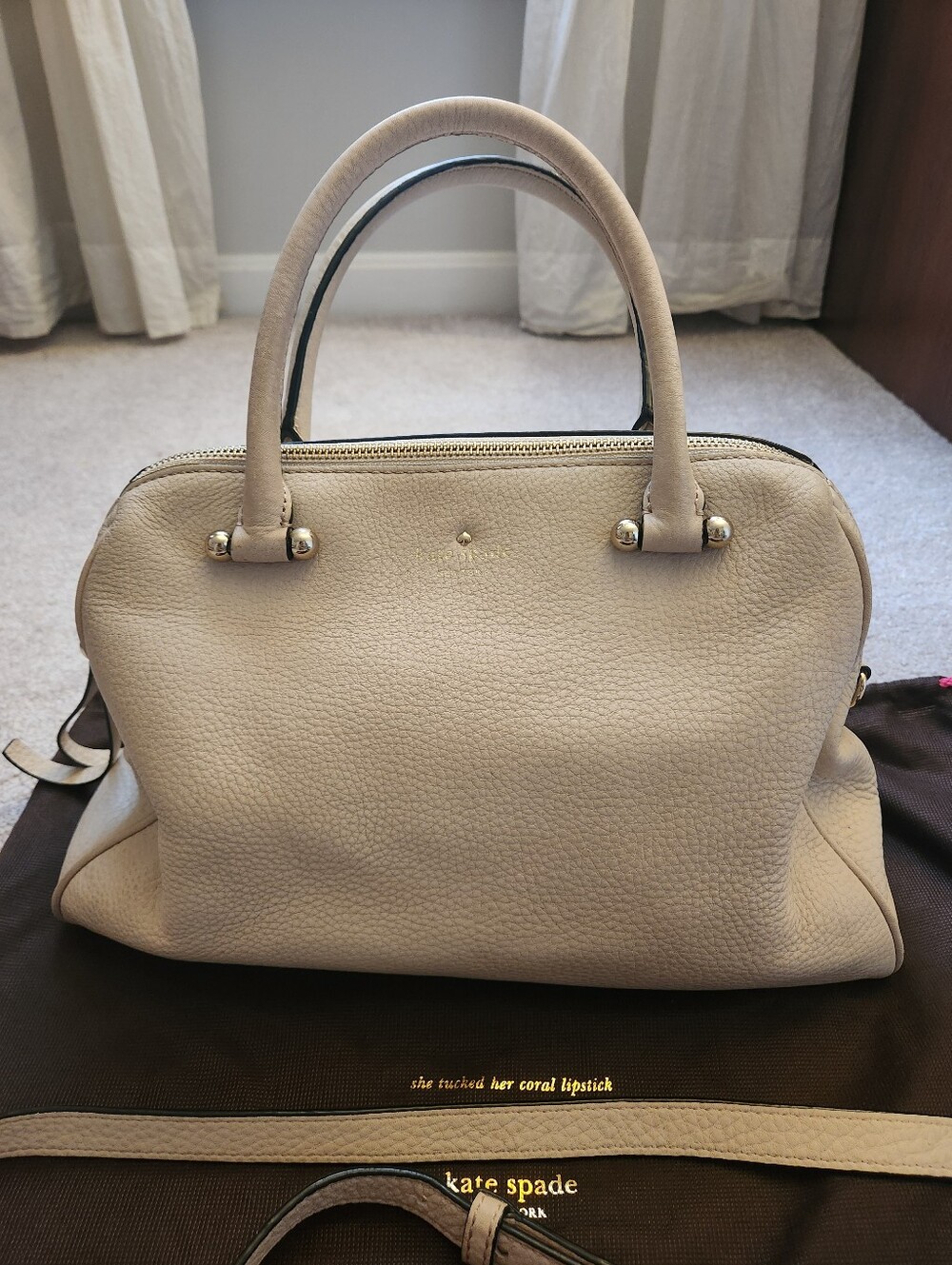 Kate Spade Beige Pebbled Leather Satchel Bag